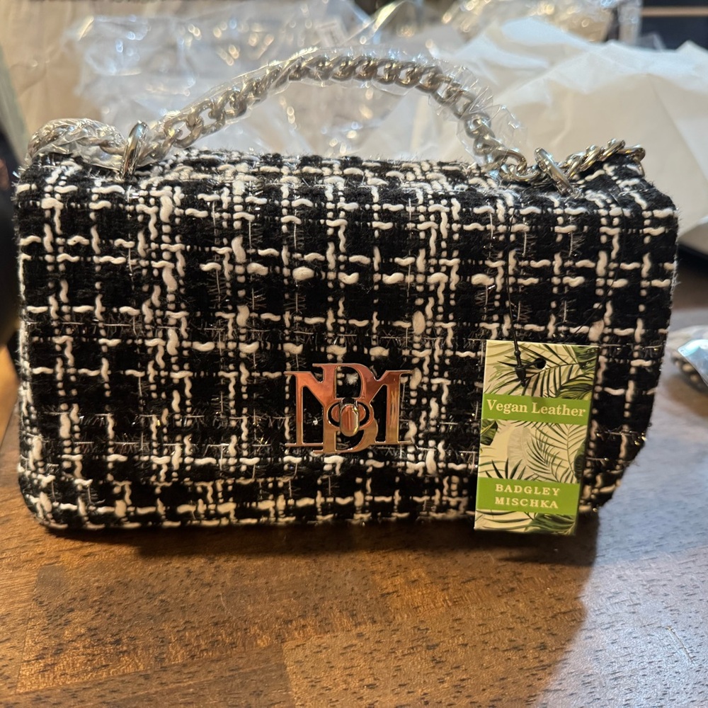 Badgley Mischka Black and White Tweed Bag